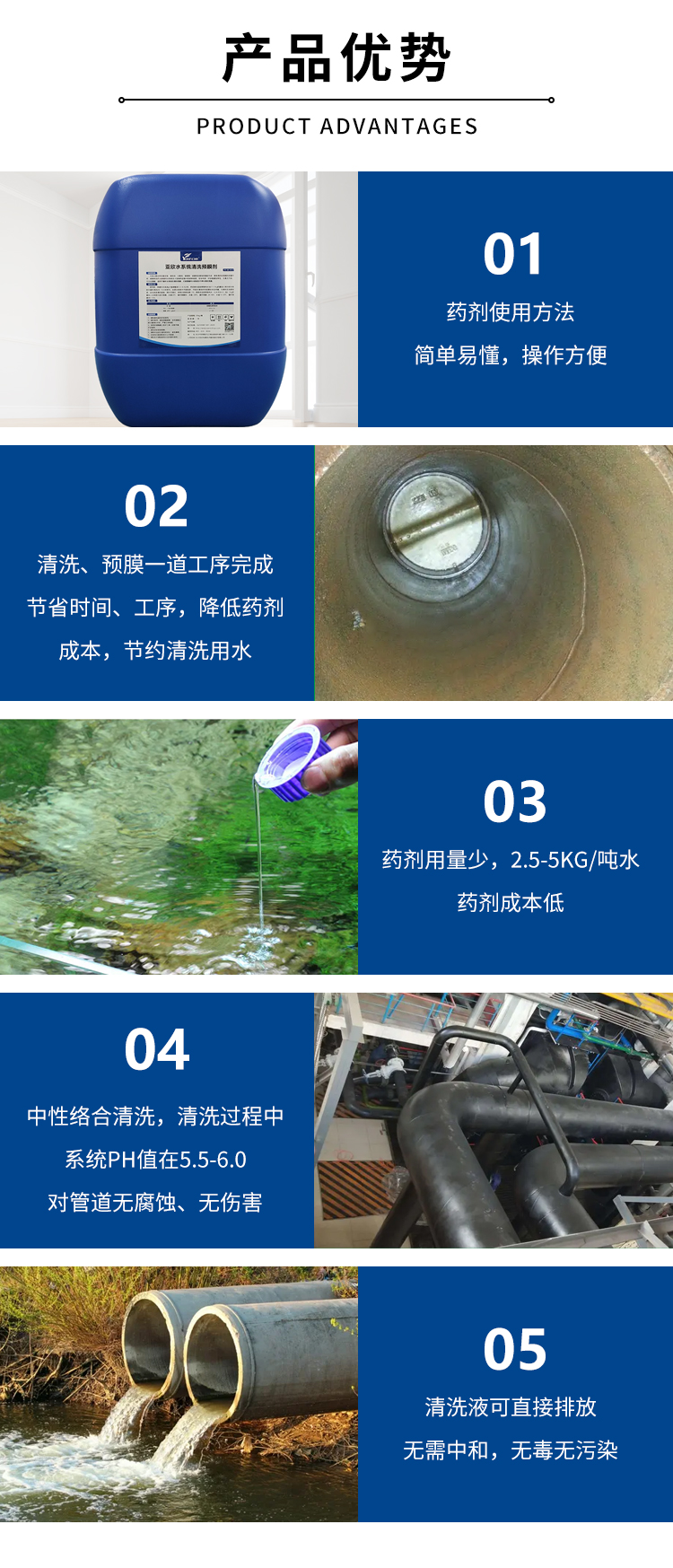 定造水系统洗濯预膜剂冷却预膜管路洗濯工业锅炉水塔金属钢铁镀膜